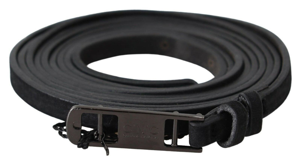 Ceinture fine Costume National en cuir noir à boucle logo