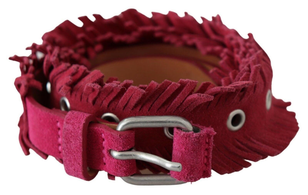 Ceinture Ermanno Scervino en cuir bordeaux à franges et double boucle