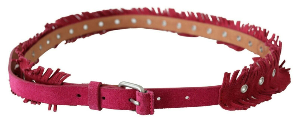 Ceinture Ermanno Scervino en cuir bordeaux à franges et double boucle