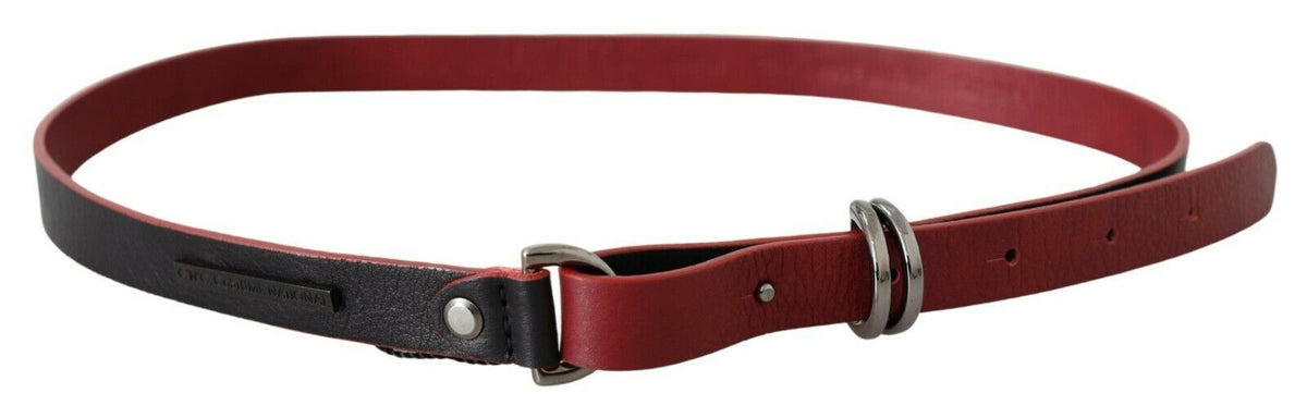 Ceinture fine Costume National en cuir noir et rouge à logo