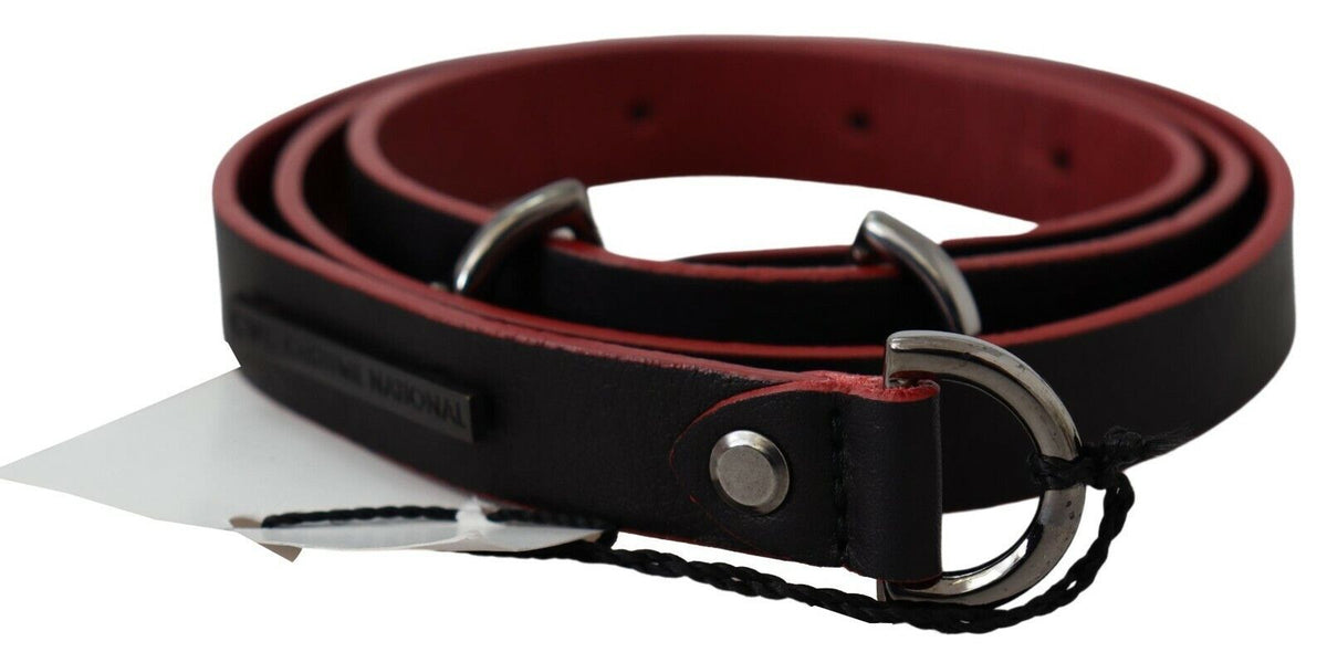 Ceinture fine Costume National en cuir noir et rouge à logo