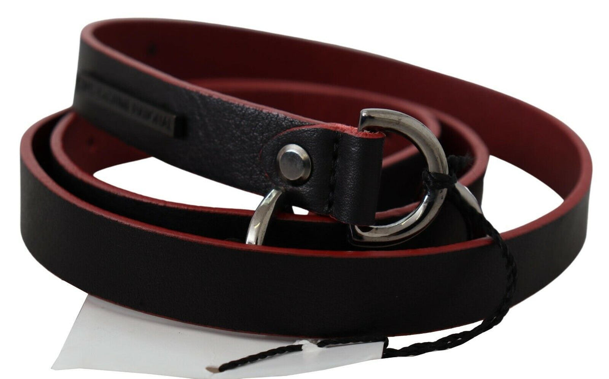 Ceinture fine Costume National en cuir noir et rouge à logo