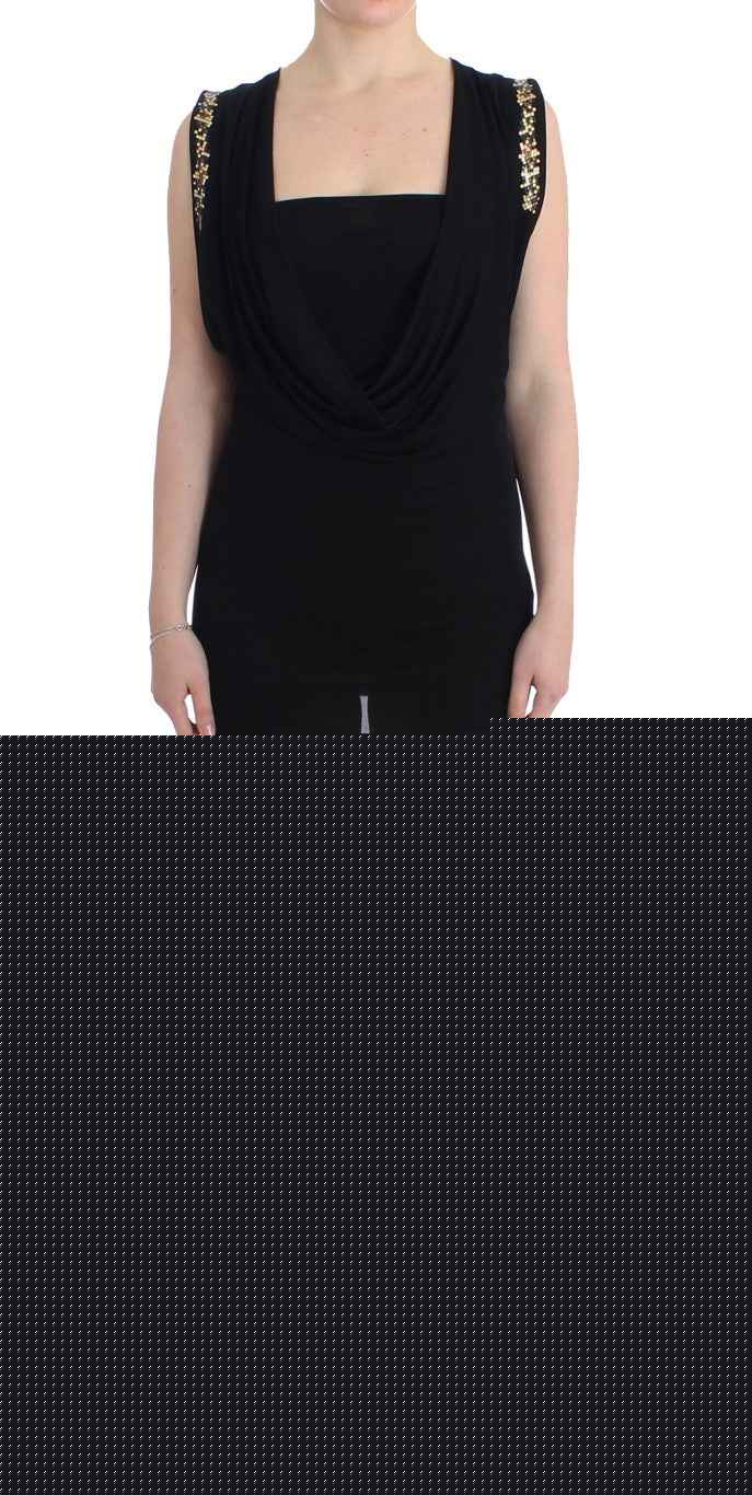 Roccobarocco Black Embellished Jersey Mini Sheath Short Dress