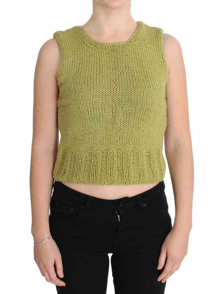 PINK MEMORIES Green Cotton Blend Knitted Sleeveless Sweater