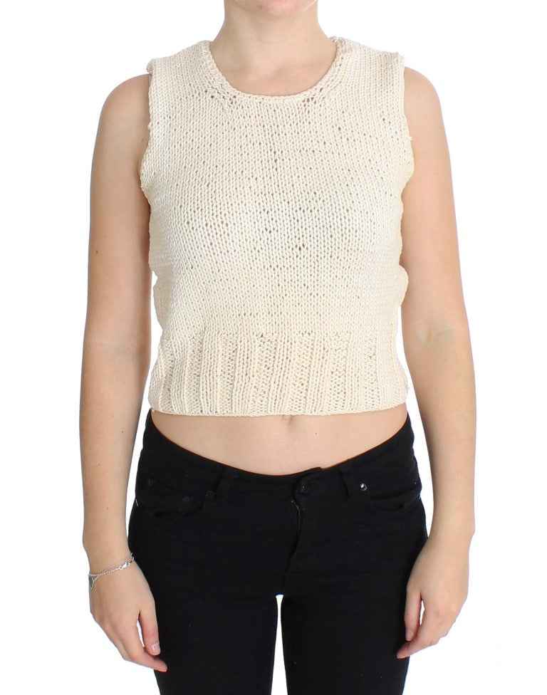 PINK MEMORIES Beige Cotton Blend Knitted Sleeveless Sweater
