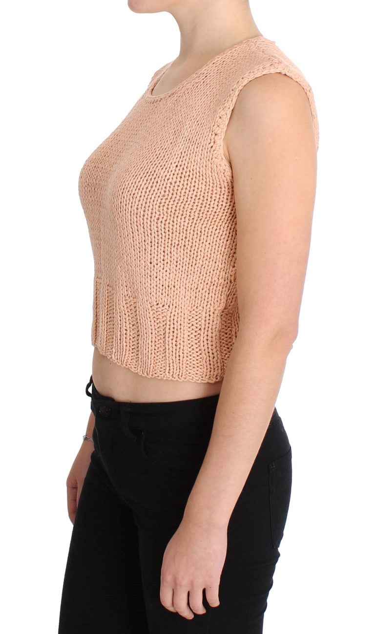 PINK MEMORIES Pink Cotton Blend Knitted Sleeveless Sweater