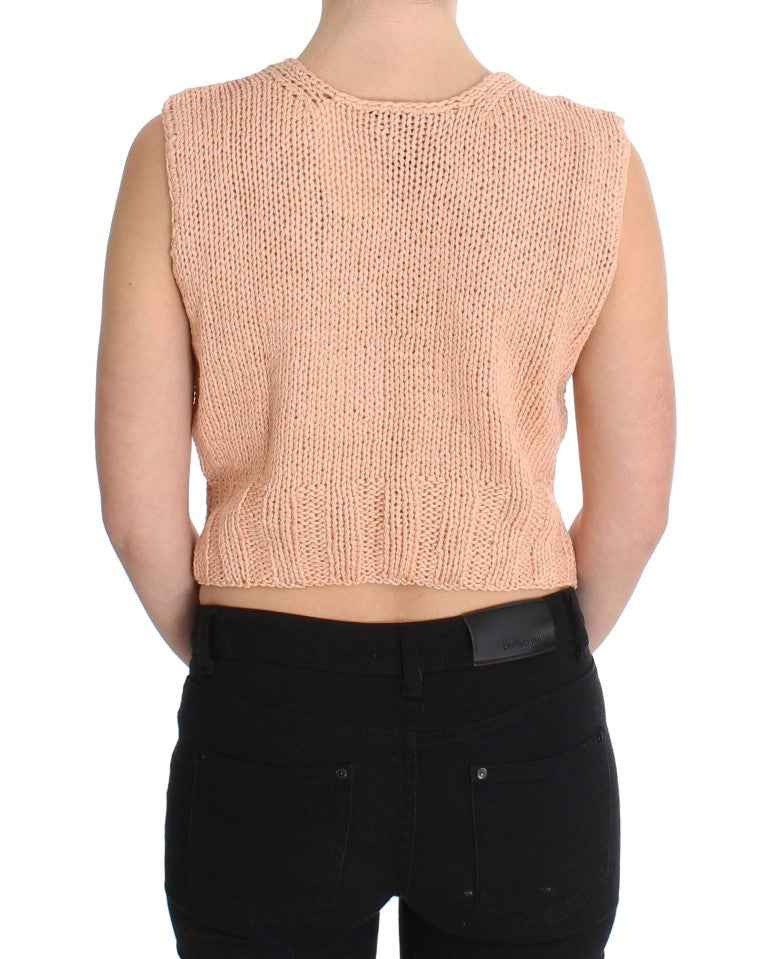 PINK MEMORIES Pink Cotton Blend Knitted Sleeveless Sweater