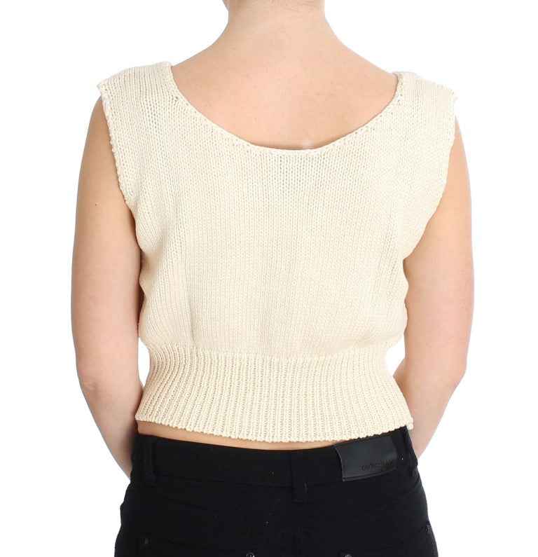 PINK MEMORIES Beige Cotton Blend Knitted Sleeveless Sweater
