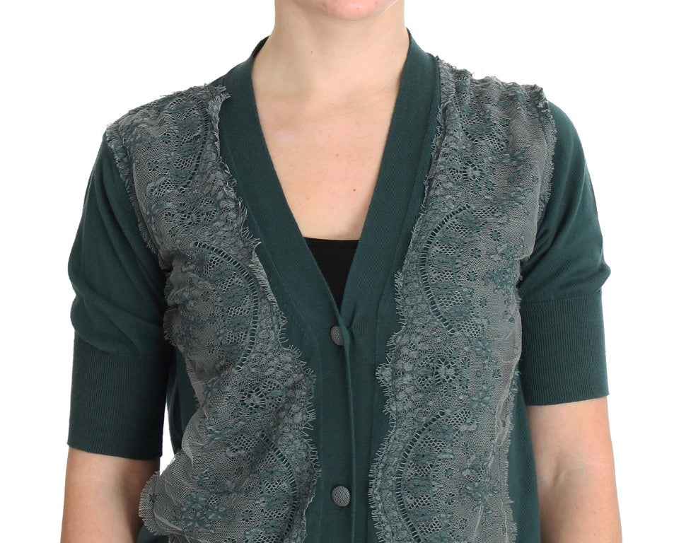 PINK MEMORIES Green Lace Cotton Cardigan Sweater