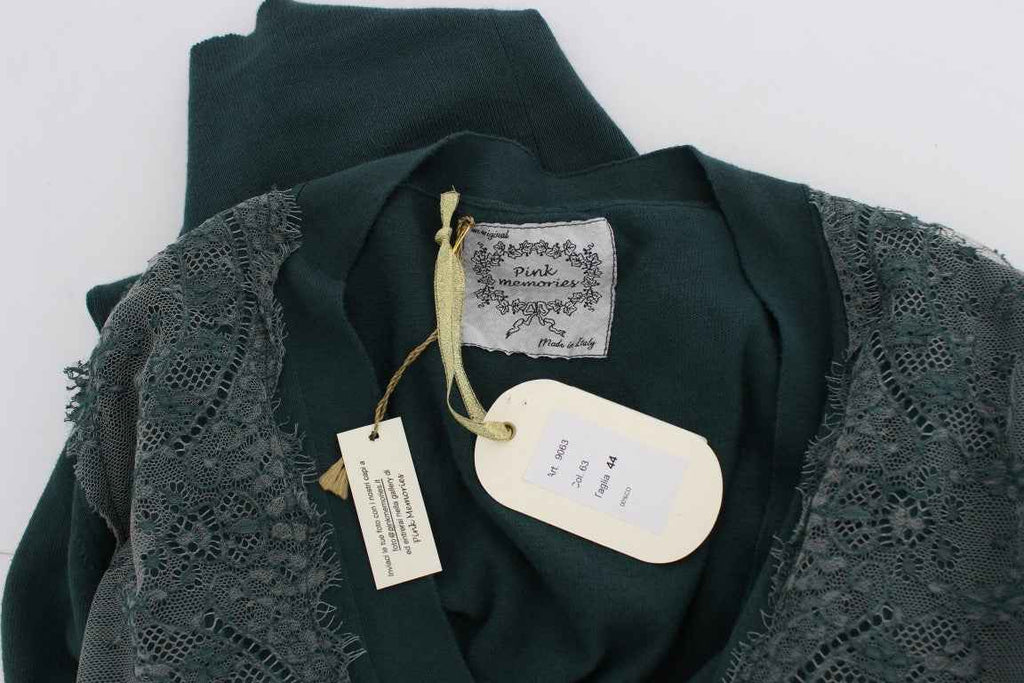 PINK MEMORIES Green Lace Cotton Cardigan Sweater