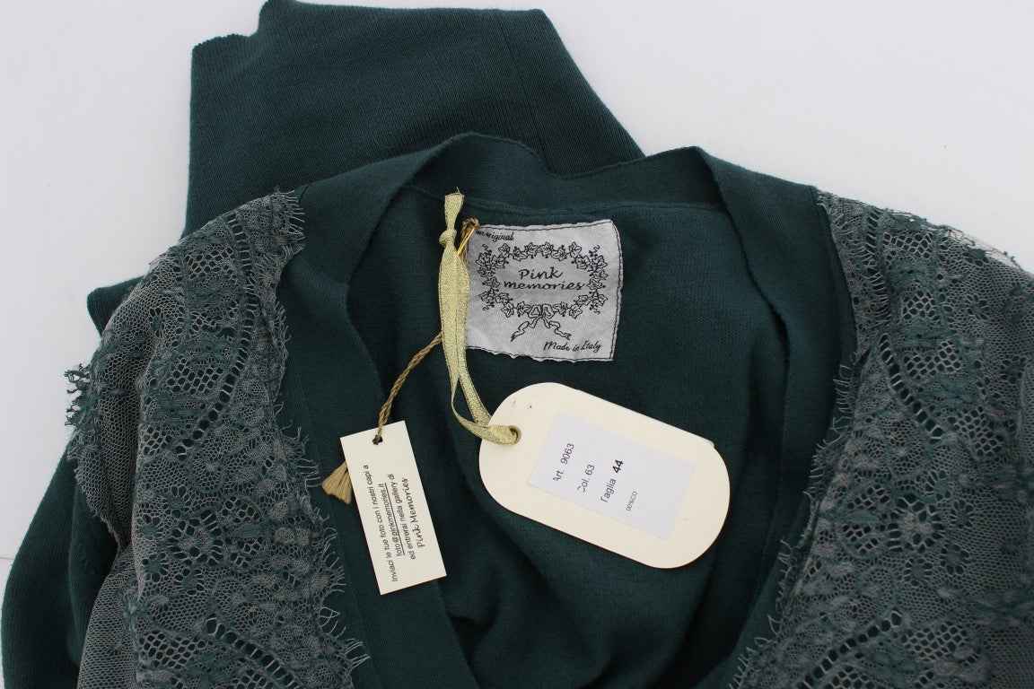 PINK MEMORIES Green Lace Cotton Cardigan Sweater