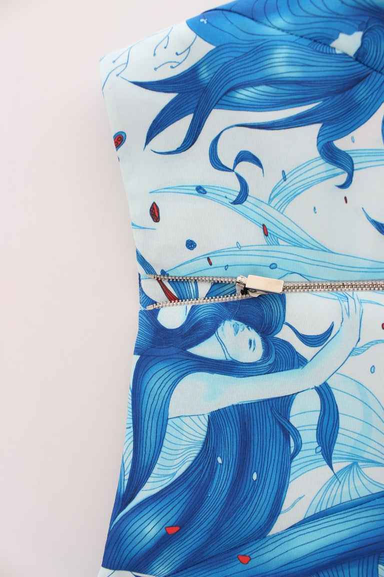 Koonhor Blue Peplum Fresco-Print Straight Pencil Skirt