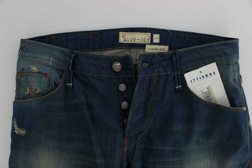 Acht Blue Wash Denim Cotton Stretch Baggy Fit Jeans