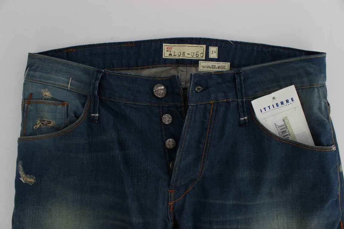 Acht Blue Wash Denim Cotton Stretch Baggy Fit Jeans