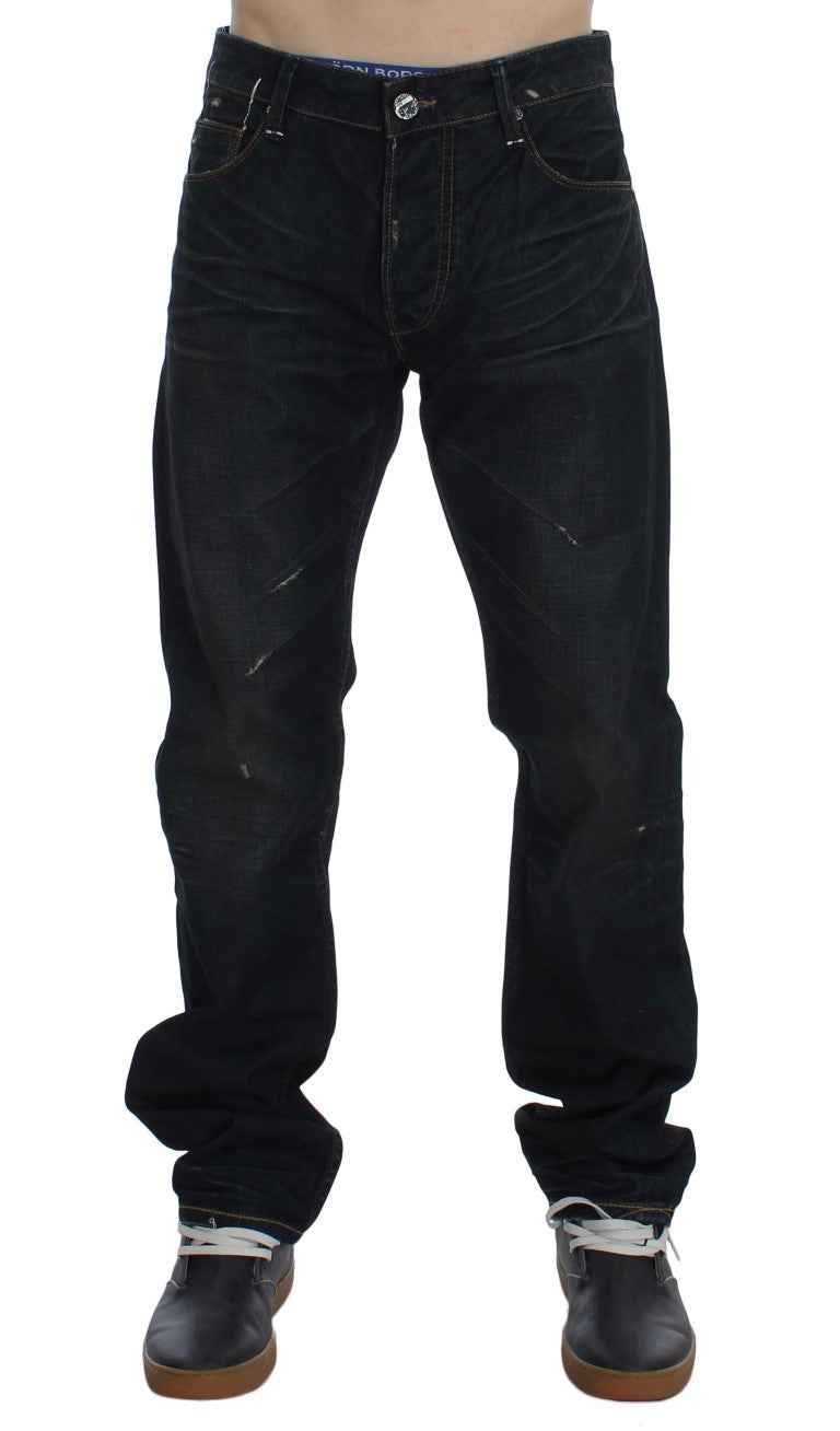 Acht Blue Wash Cotton Denim Straight Fit Jeans