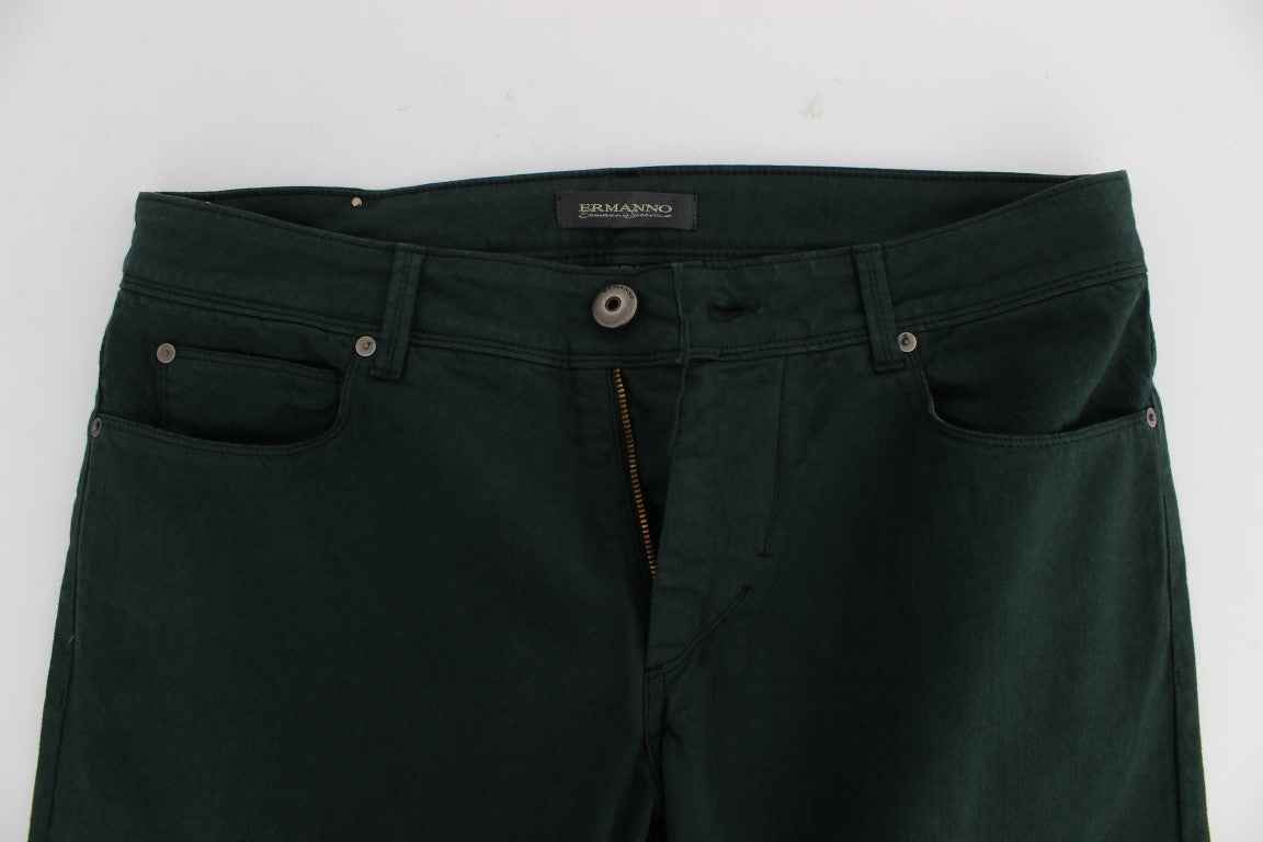 Ermanno Scervino Green Cotton Denim Stretch Straight Fit Jeans