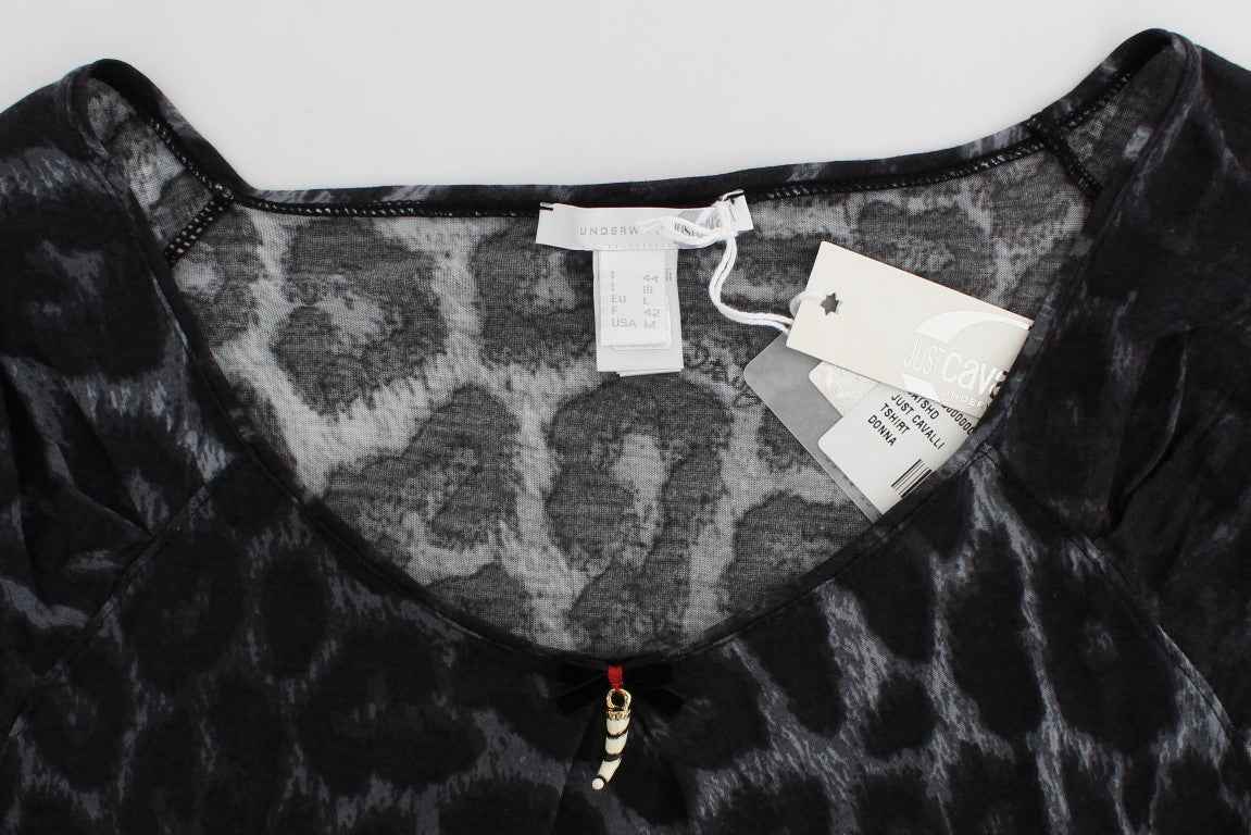 Cavalli Gray Leopard Modal T-Shirt Blouse Top