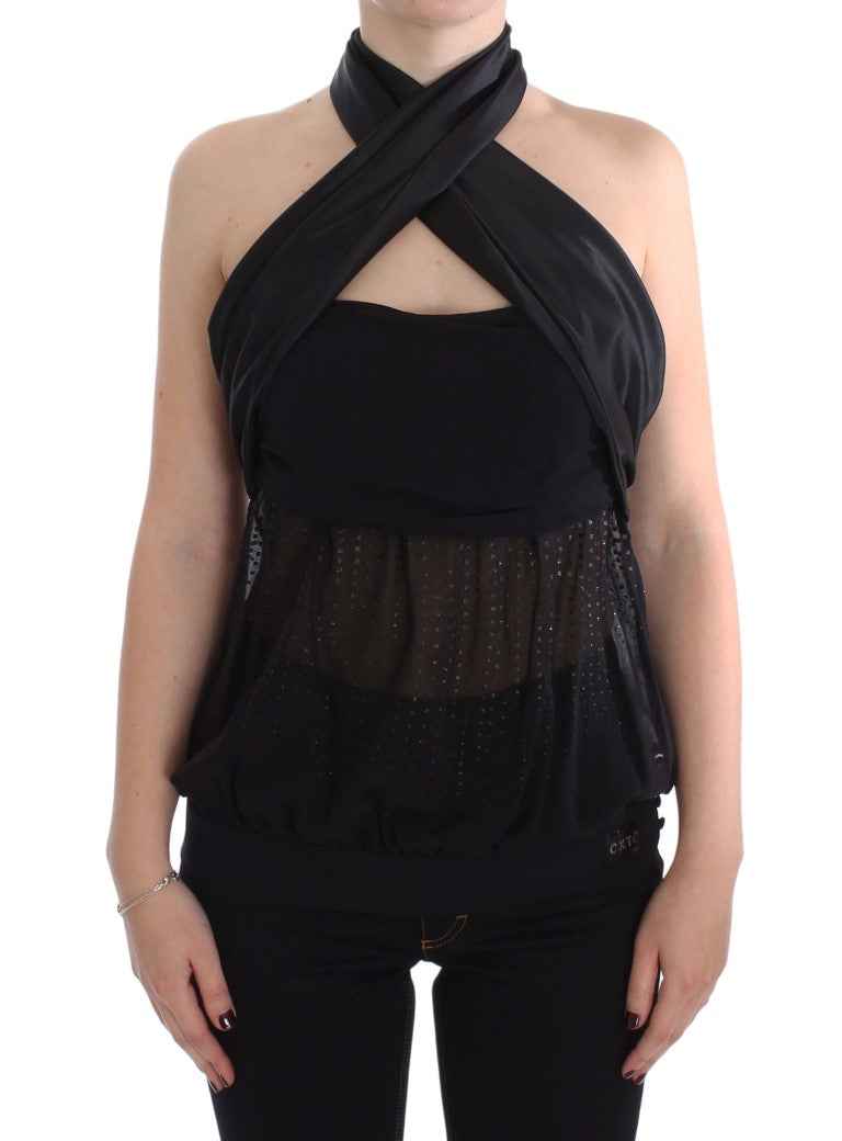 Exte Black Neck Wrap Top Blouse