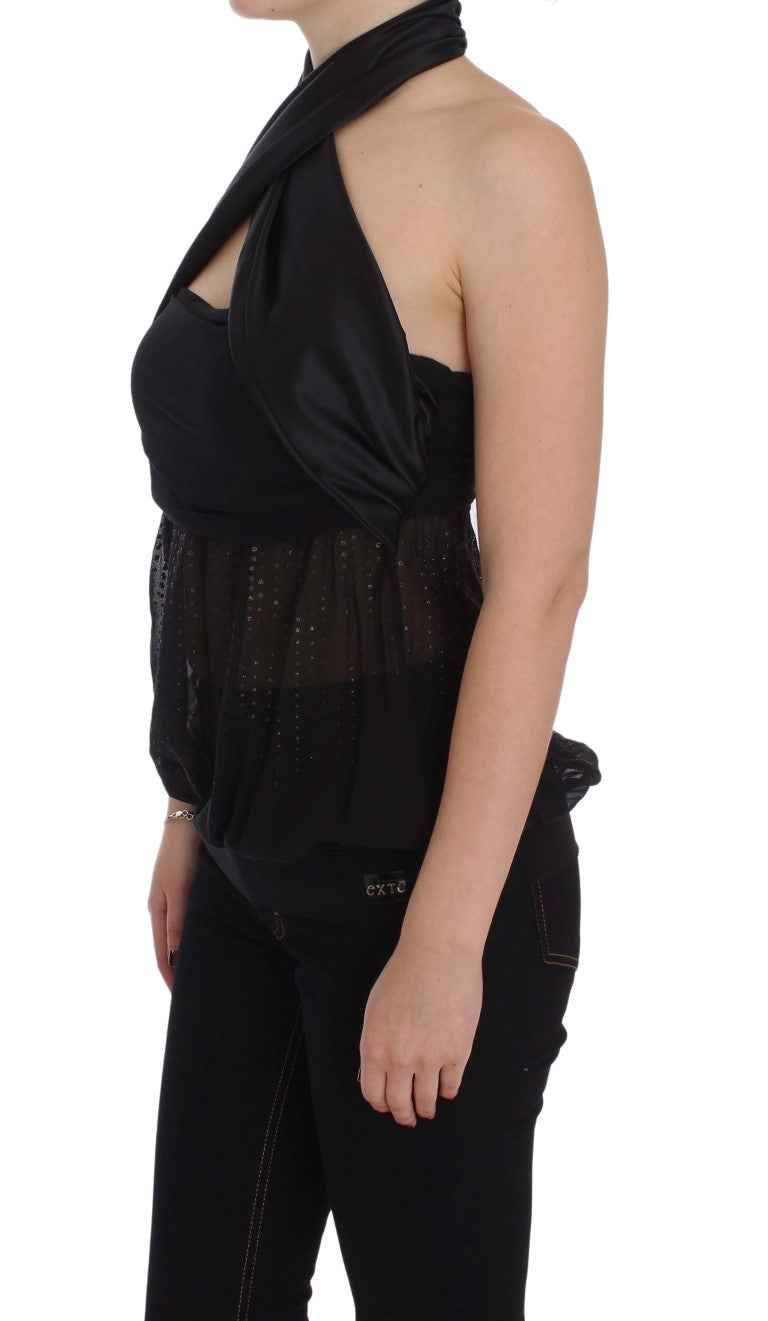 Exte Black Neck Wrap Top Blouse