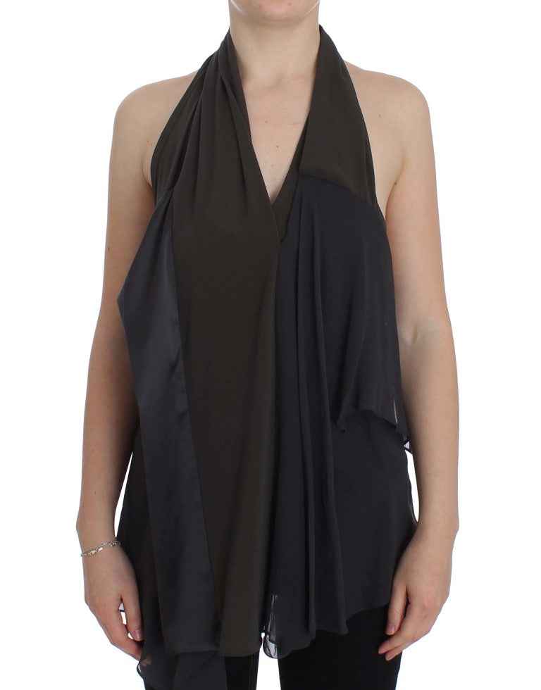 CORA GROPPO Gray Blue Stretch Blouse Top