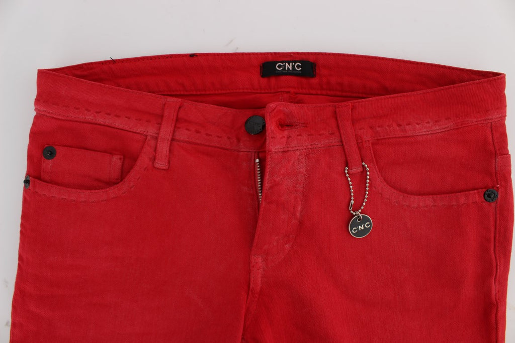 Jean coupe slim Costume National rouge en mélange de coton