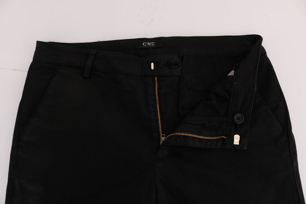 Pantalon Costume National noir en coton (coupe ajustée, stretch)