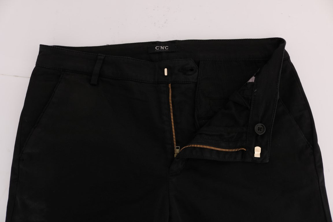 Pantalon Costume National noir en coton (coupe ajustée, stretch)