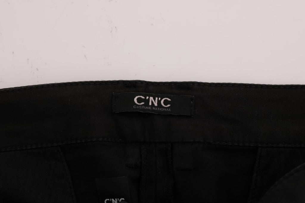Pantalon Costume National noir en coton (coupe ajustée, stretch)