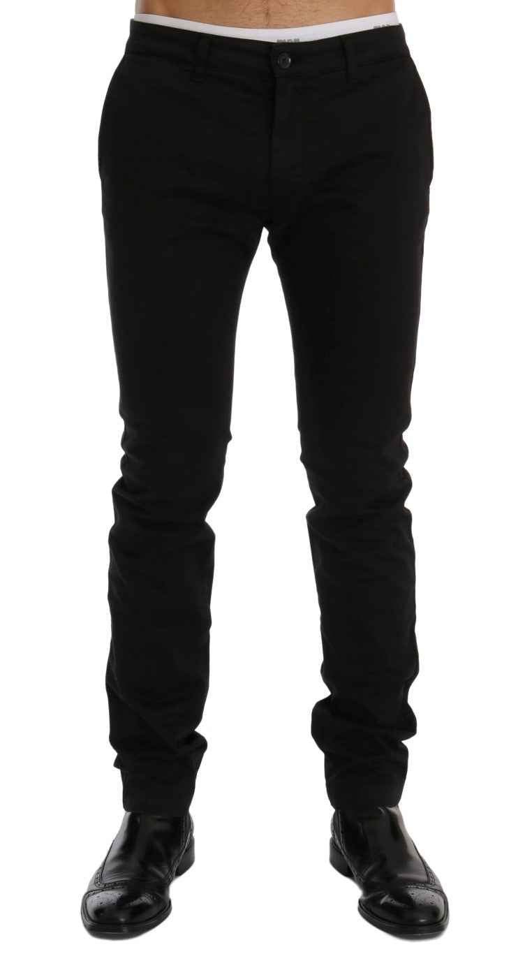 GF Ferre Black Cotton Stretch Chinos Pants