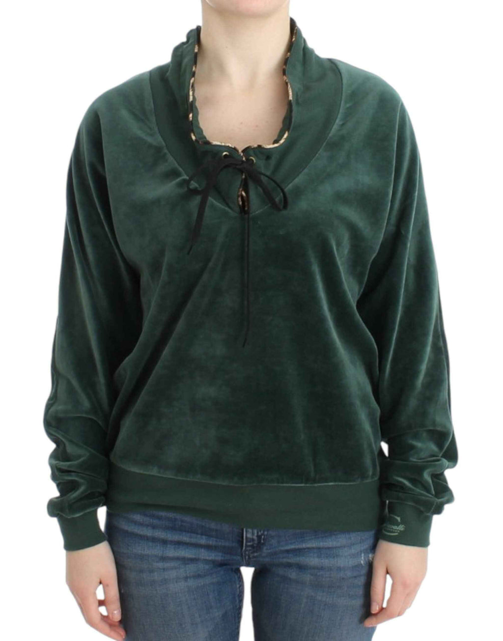 Cavalli Green velvet cotton sweater