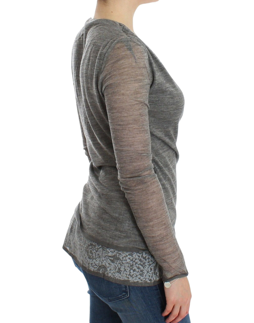 Pull en maille Ermanno Scervino gris en mélange de laine (manches longues, stretch)