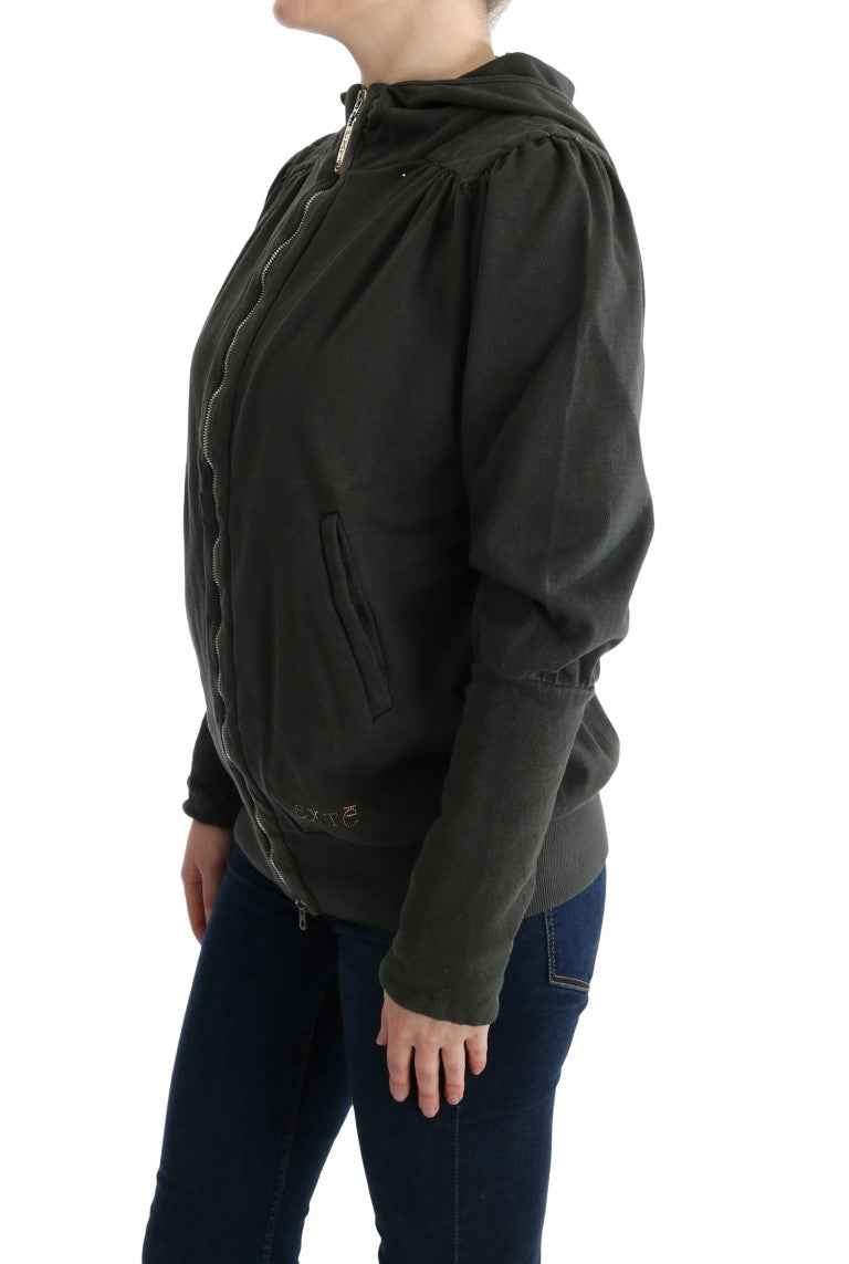 Exte Gray Top Hooded Cotton Zipper Sweater
