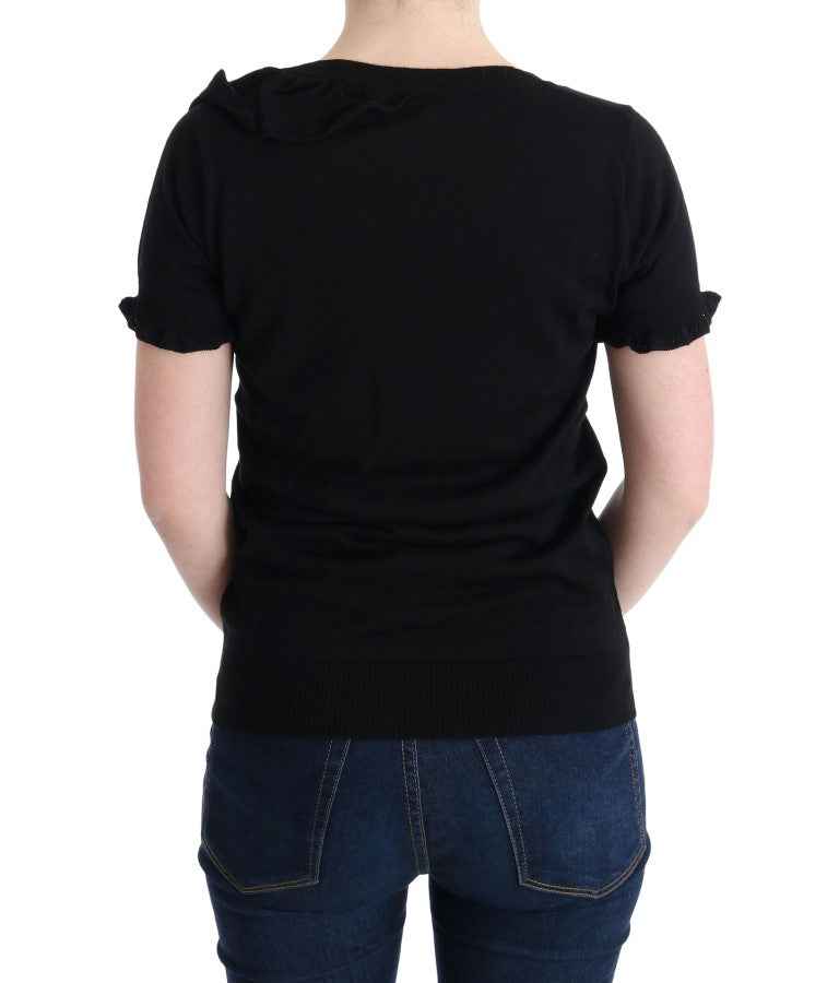 MARGHI LO' Black 100% Lana Wool Top Blouse T-shirt