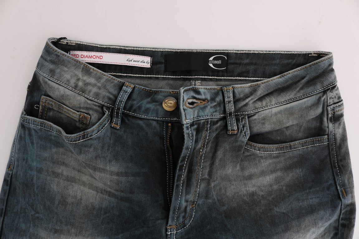 Jean coupe slim Cavalli bleu en mélange de coton