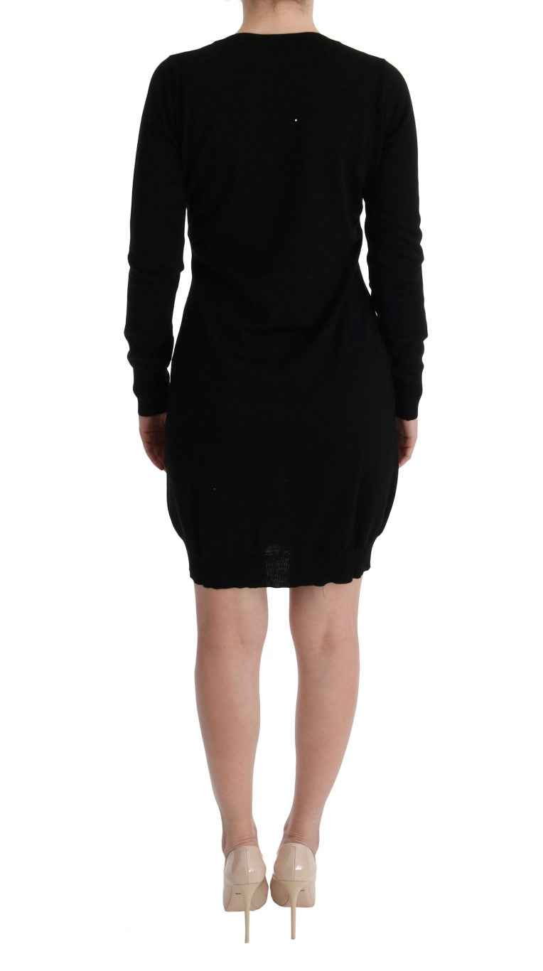 MARGHI LO' Black Wool Long Sleeve Shift Dress