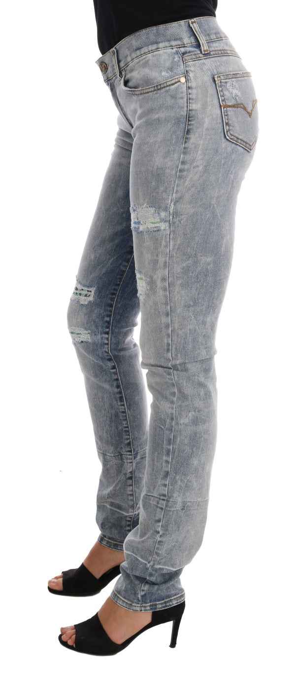 Versace Jeans Blue Wash Torn Stretch Slim Fit Jeans