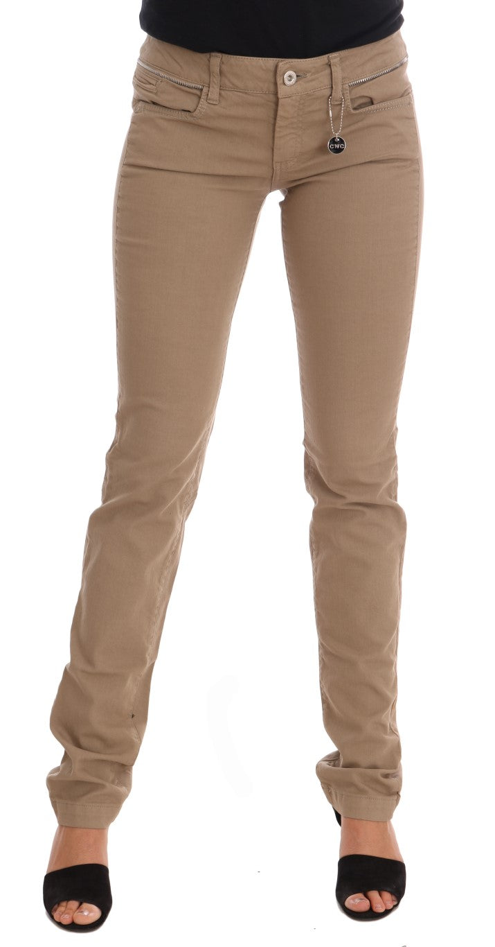 Jean coupe slim Costume National beige en coton (stretch)