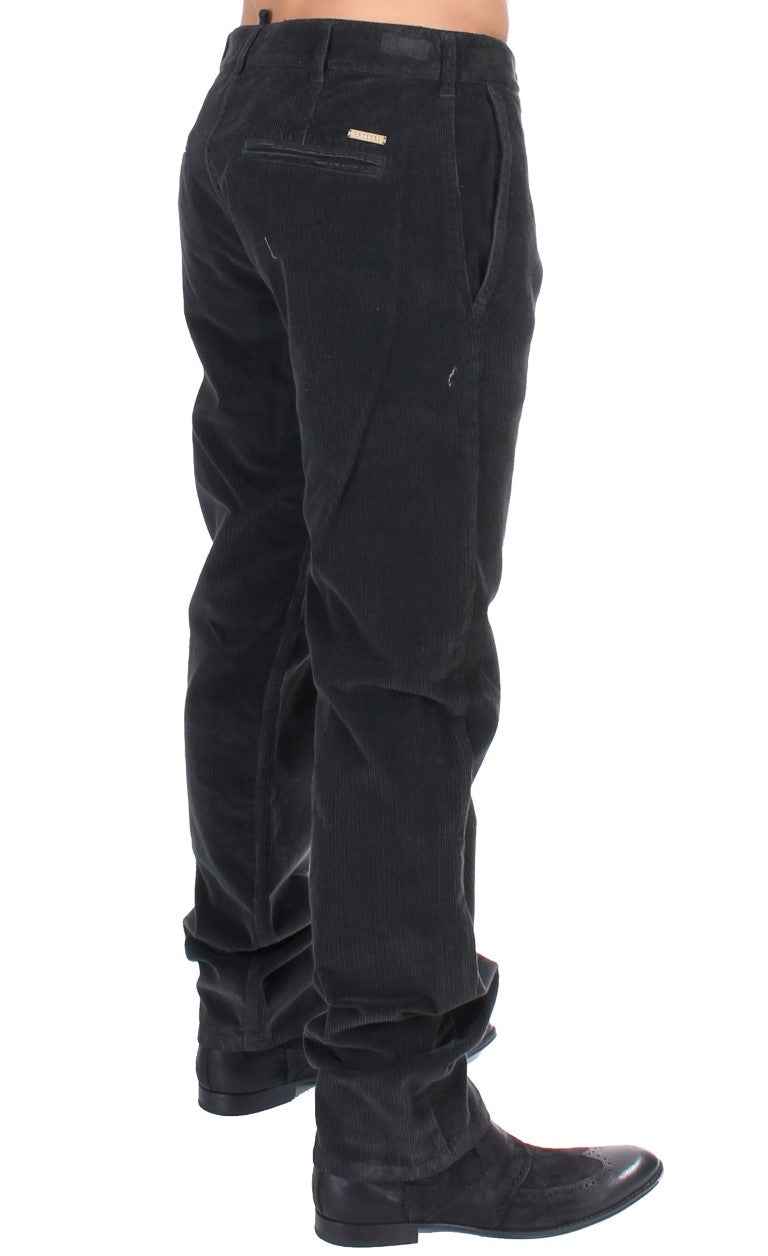 GF Ferre Black Corduroy Cotton Straight Fit Pants