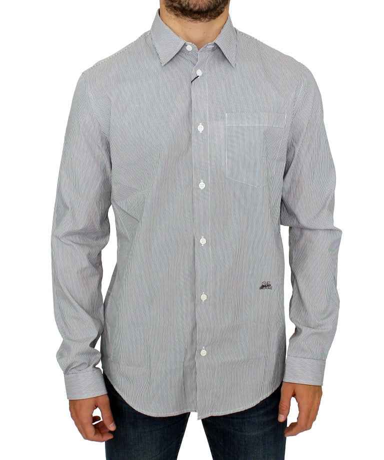 GF Ferre Gray Striped Cotton Casual Shirt