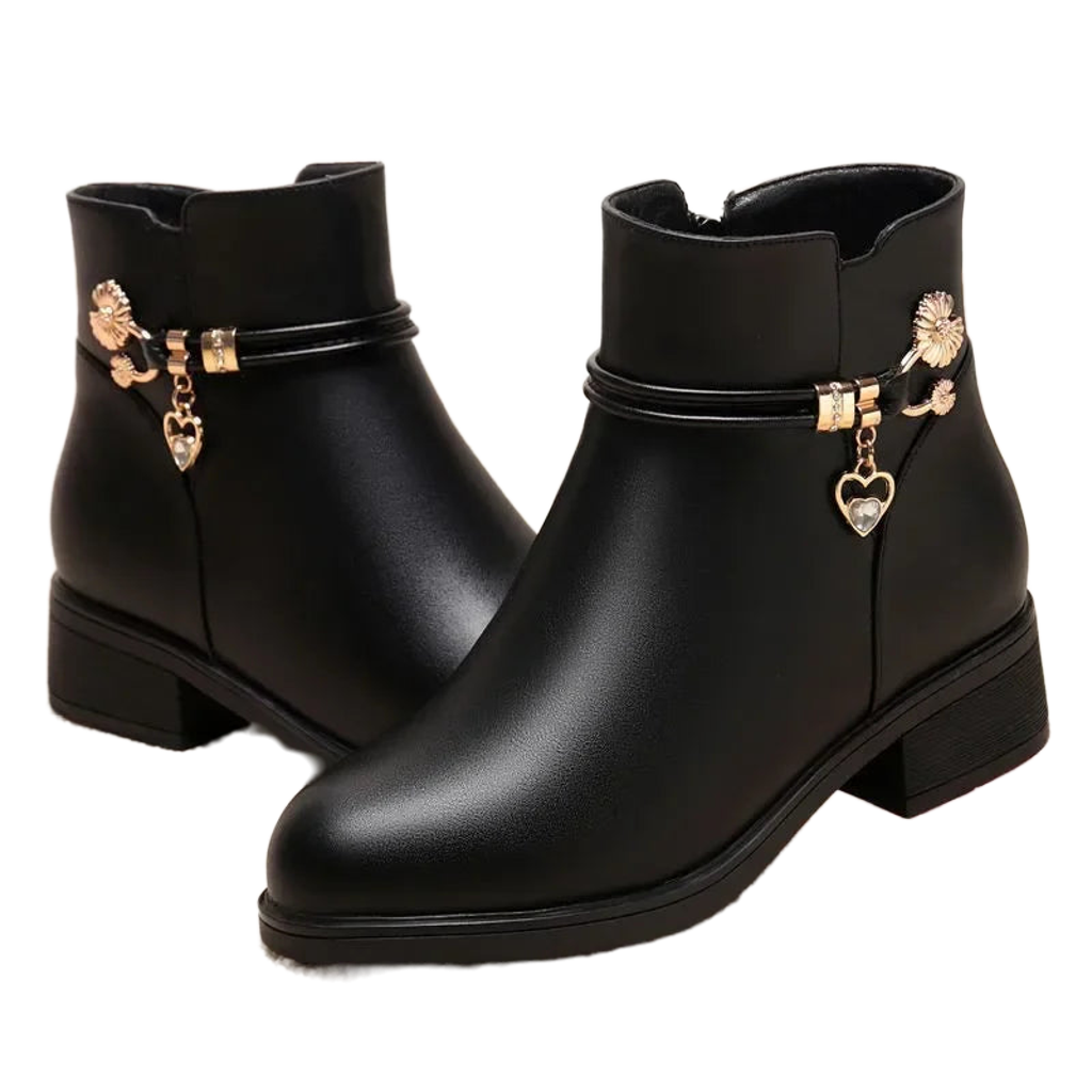 Bottes cuir à strass, zip latéral