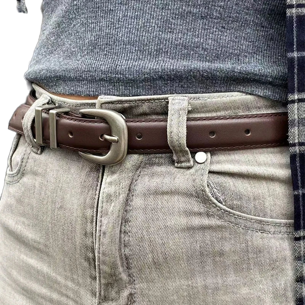 Ceinture unisexe en cuir vachette noire