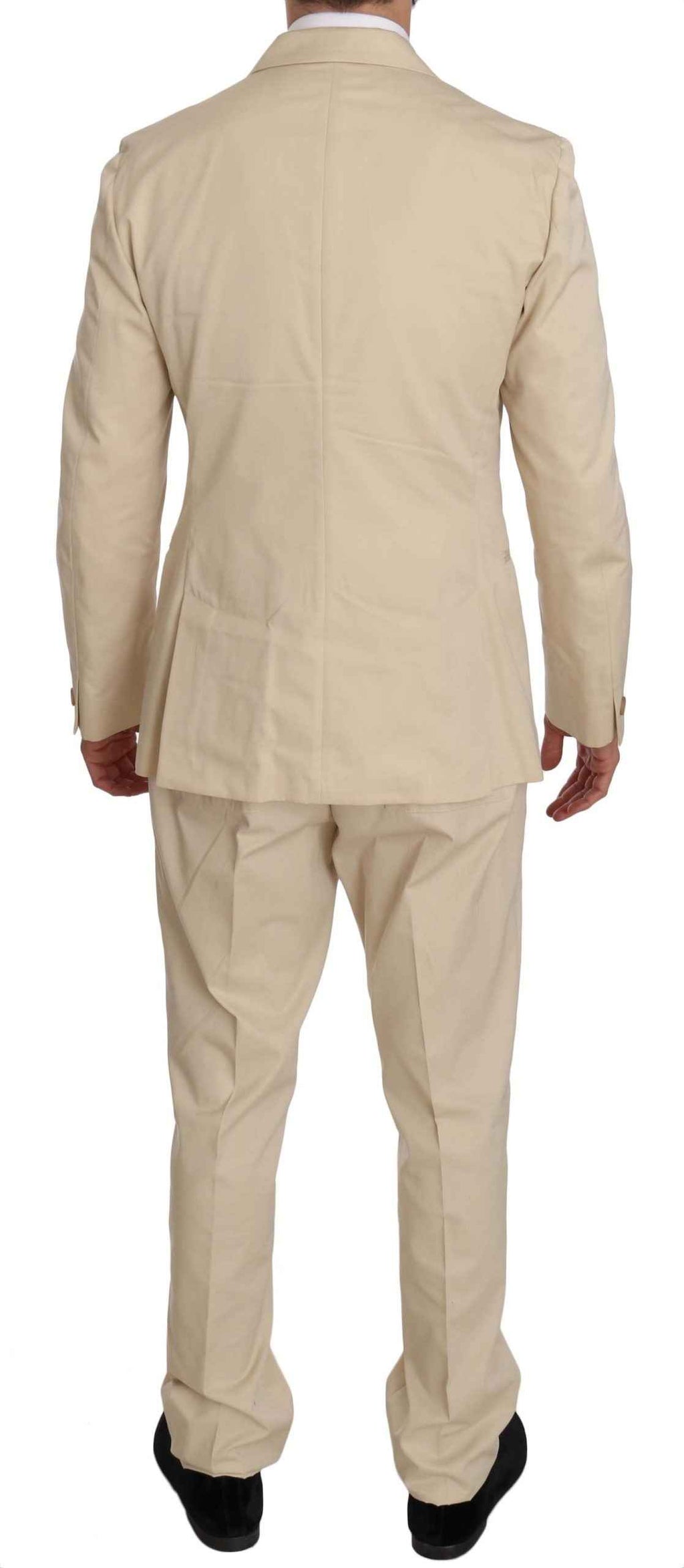 Romeo Gigli Two Piece 3 Button Beige Cotton Solid Suit