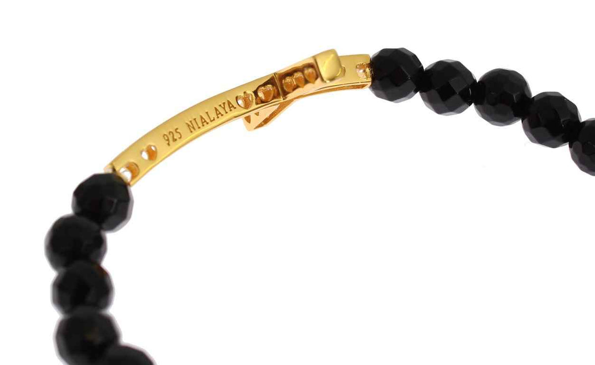 Nialaya Agate Stone Gold CZ Cross 925 Silver Bracelet