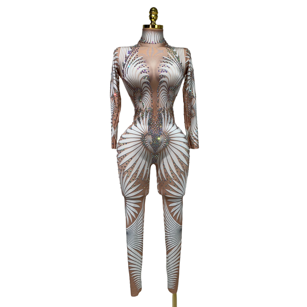 Combinaison femme moulante stretch manches longues pailletée