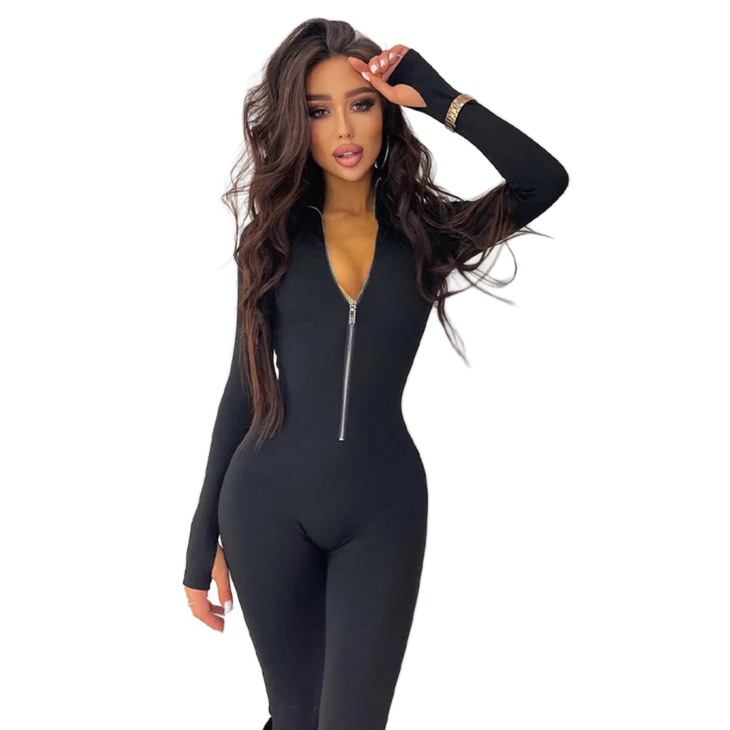 Combinaison sport zippée femme manches longues skinny