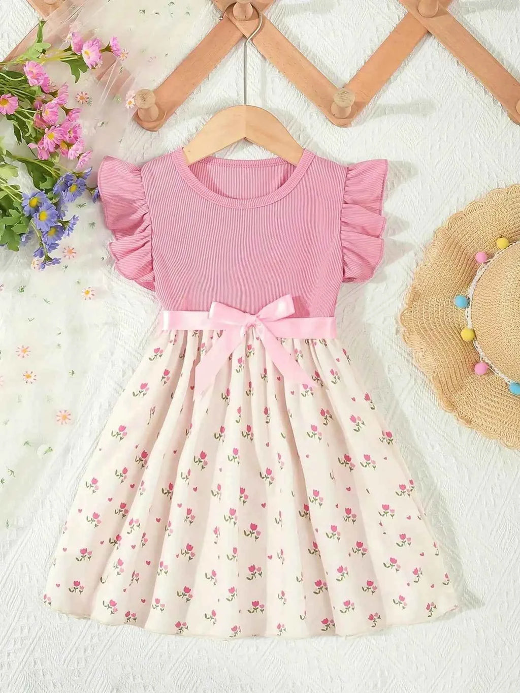Robe imprimée fille avec ceinture