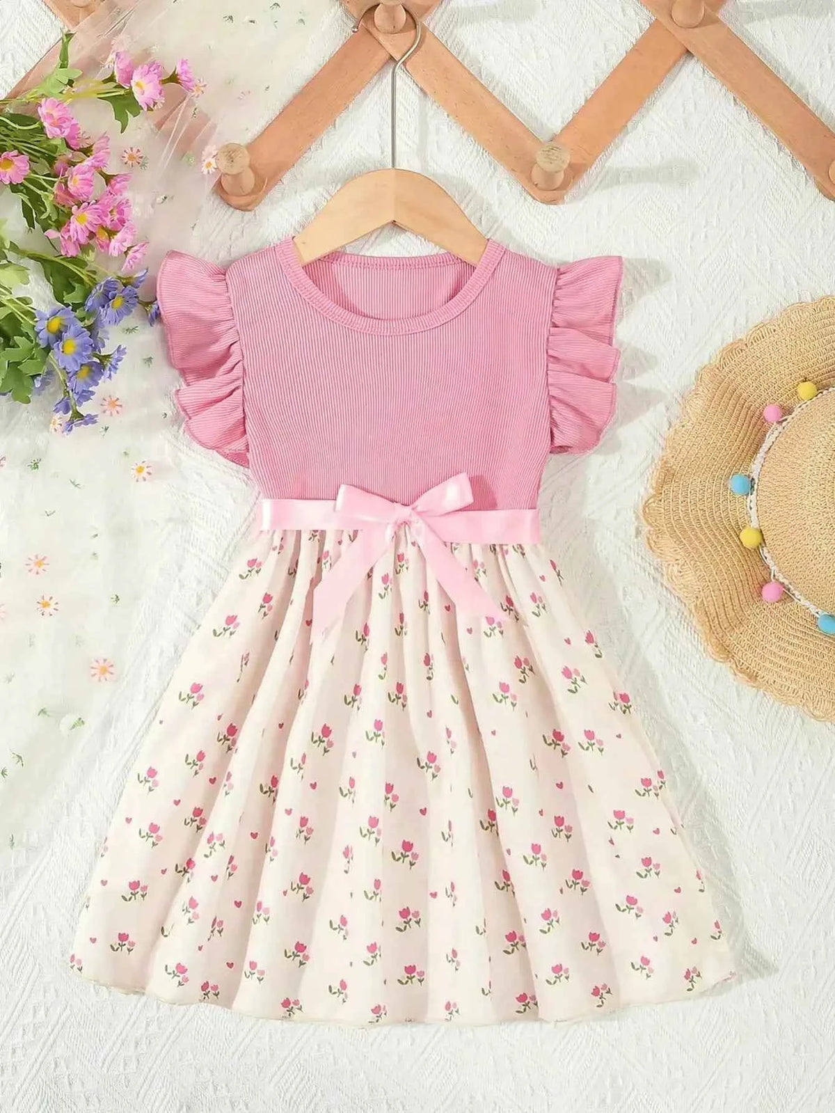 Robe imprimée fille avec ceinture