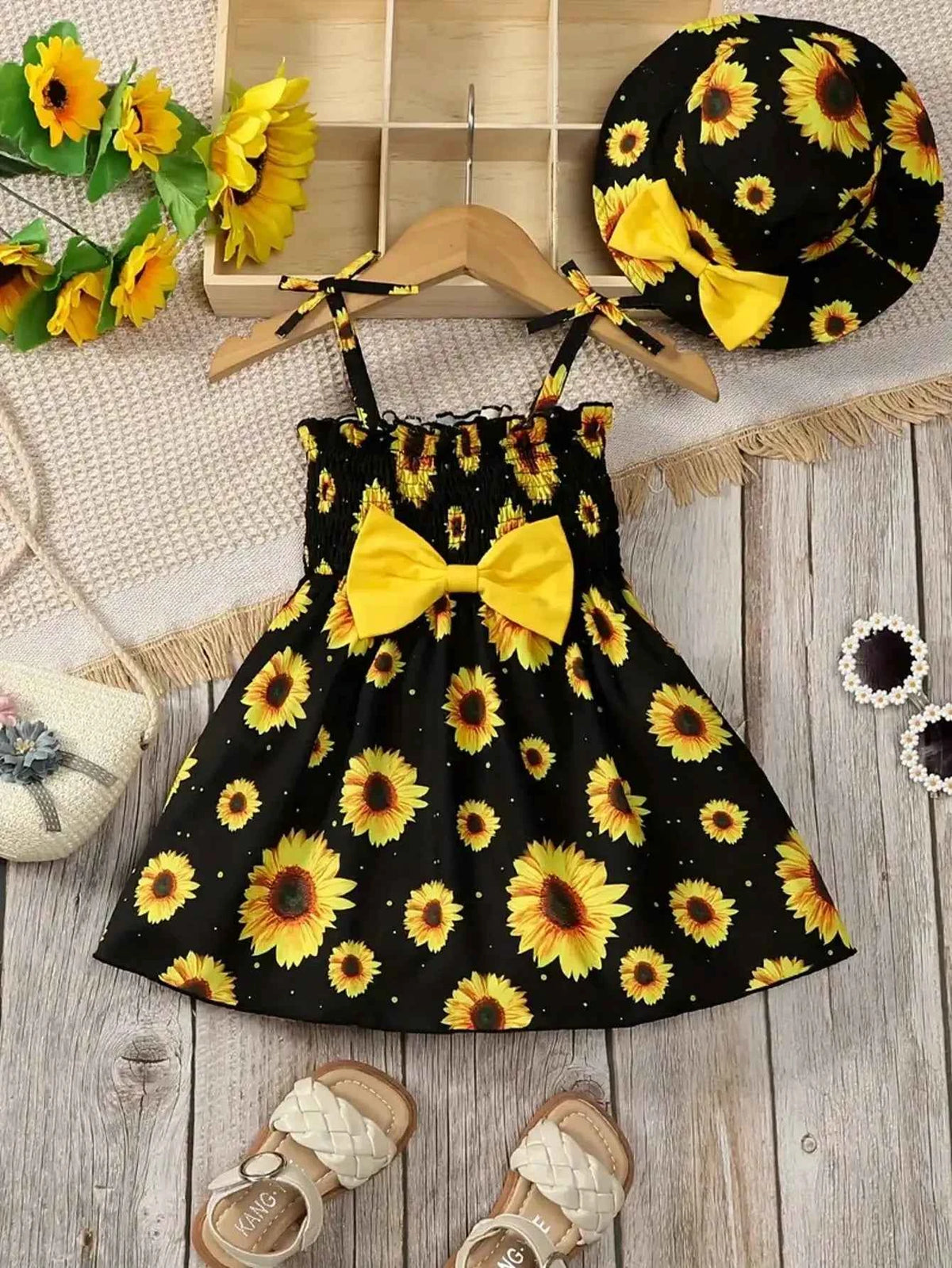 Robe bretelles imprimée tournesol