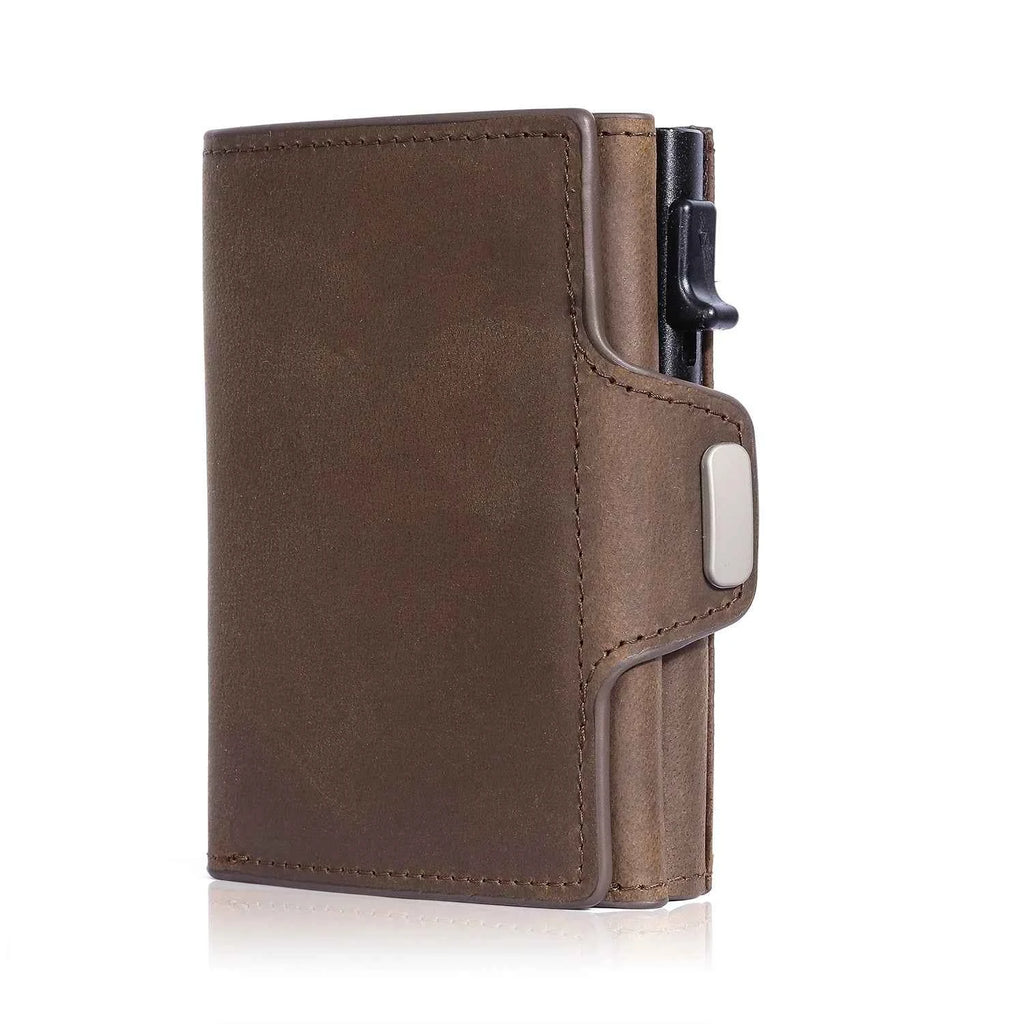 Porte-cartes automatique en cuir avec RFID