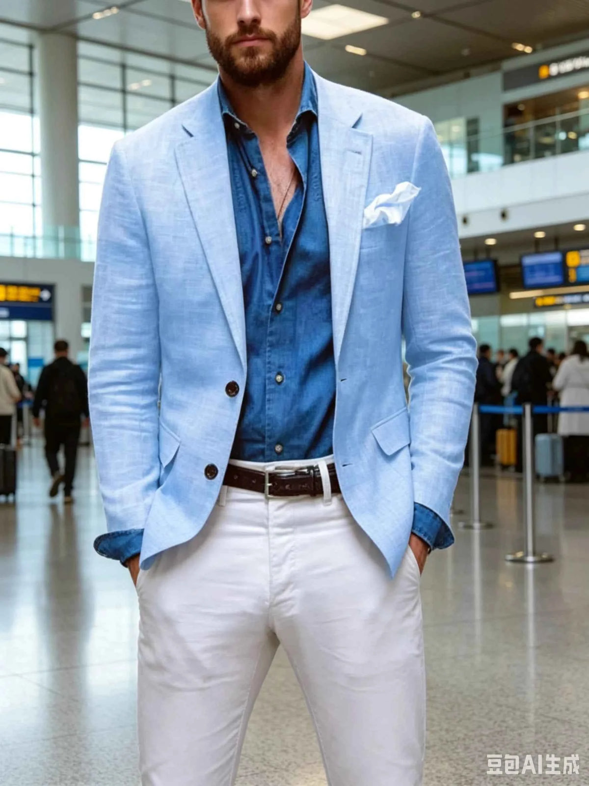 Blazer beige/bleu deux boutons slim